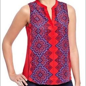 red boho print sleeveless popover blouse XL